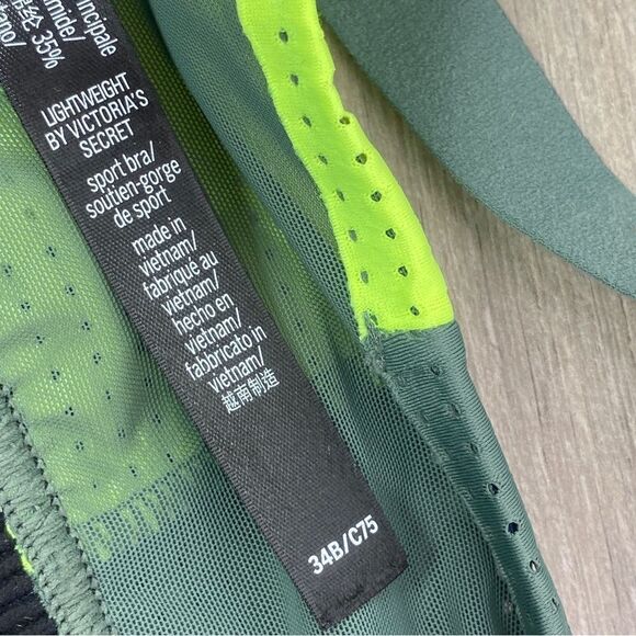 Victoria’s Secret Sport Color Block Lightweight Sports Bra Olive Green Blue 34B - Picture 10 of 11
